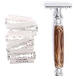Double Edge Safety Razor with Long Natural Bamboo Handle - Experience A Better Shave - Includes 5 Blades - Eco Friendly Male Grooming - WowE LifeStyle Products