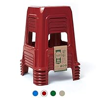 Mindable Stacking Stool 18-Inch Set of 6, 200 lbs Plastic Portable for Outdoor/Indoor Seating (6, Red)