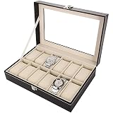 12 Grid Leather Watch Display Case Jewelry Collection Storage Organizer Box Holder, multi-colors