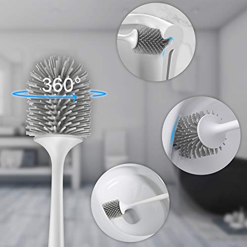 aifulo Toilettenbürste,WC-Bürsteund Behälter,Handgriff ist abnehmbar und schnell trocknendem Haltersatz,Wandmontage & Stehen für Badezimmer Toilette und Gäste-WC (Grau)