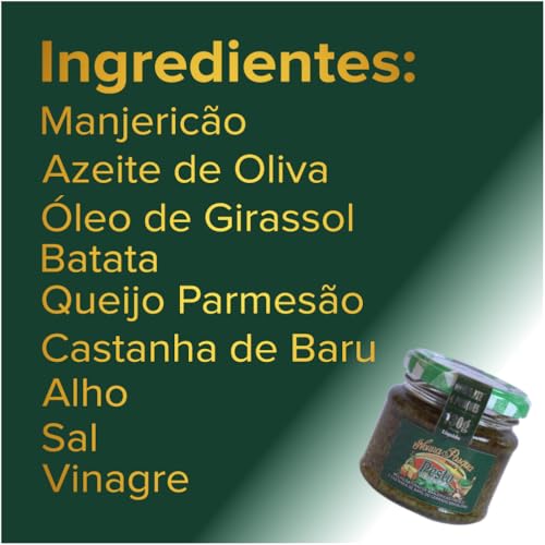 Molho Pesto de Manjericão com Castanha de Baru Mediterrâneo 130g - Artesanal, Sem Conservantes, Low Carb e Gourmet