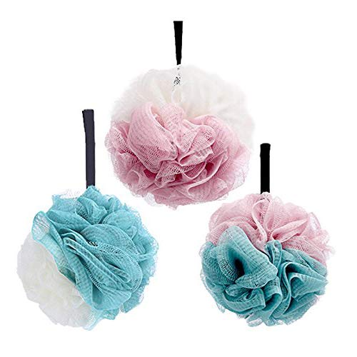 3 pcs Bath Puff Body Exfoliate Pouf Loofah Sponge Soft Bath Extra Dense Shower Ball Green White Pink