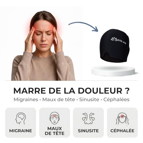 KER-ACH Cold and Hot Migraine Mask | Reusable 360° Gel Cap | Migraines, Headaches, Headaches, Sinus, Stress | Compression Eye Mask | Men and Women | eBook Free