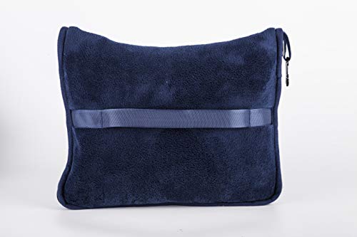 BlueHills Premium Memory Foam Neck Travel Twist Airplane Pillow in Super Soft Velvet Cover & Travel Accessories in Carry case Bag with Hand Luggage Belt and Carabiner Navy (NeckPillow-Navy)