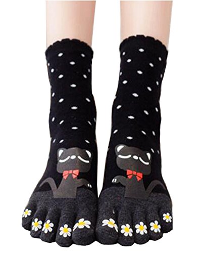 Urban CoCo Women Toe Socks Funky Finger Socks Lucky Cat Toes Socks (black)