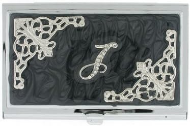 Business Card Holders ~ Black J Initials with Crystals Business Card Holder