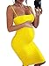 GOBLES Womens Sexy Spaghetti Strap Sleeveless Bodycon Midi Club Dress , Yellow ,Small