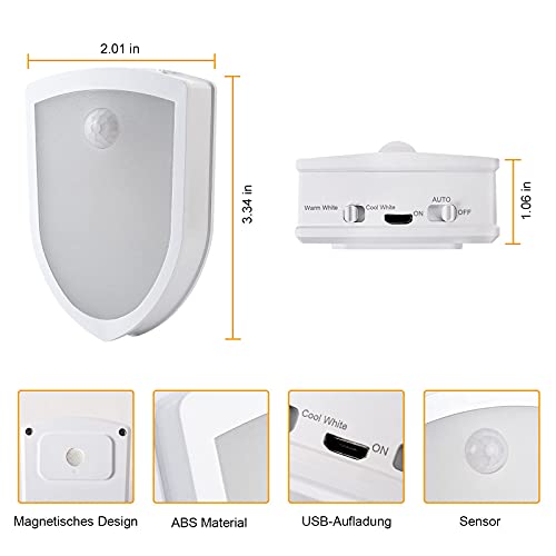 SOLIDEE 2 Stück LED Nachtlicht mit Bewegungsmelder Innen Warmweiß /Weiß Farbe Einstellbar und 3 Modi (Auto / ON / OFF) Schranklicht Für Kinderzimmer Schlafzimmer Badezimmer Flurleuchten