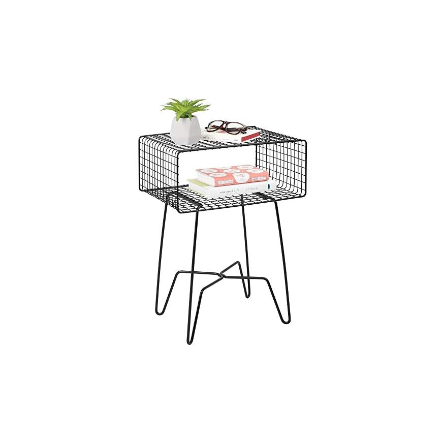 mDesign Modern Industrial Side Table with Storage Shelf, 2Tier Metal