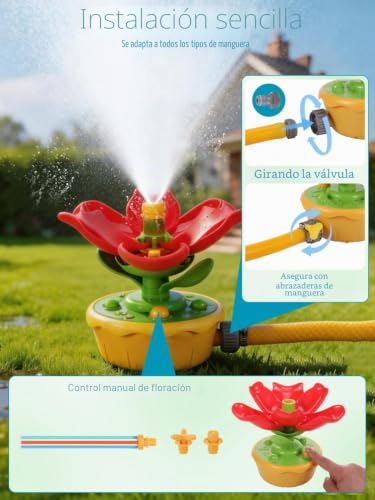 Water Games for Kids Outdoor 3 4 5 6 Years, Sprinkler Kids Flower Shape with 3 Kinds of Jet, Outdoor Grass Water Toys with Hoses, Summer Gift for 3 4 5 6 7 8 9 10 Years Old