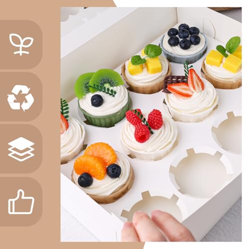 VGOODALL 17PCS Cupcake Container, 12 Count with Window Boxes Holding Pastry Box White Bakery Box for Birthday Holiday Party Supplies