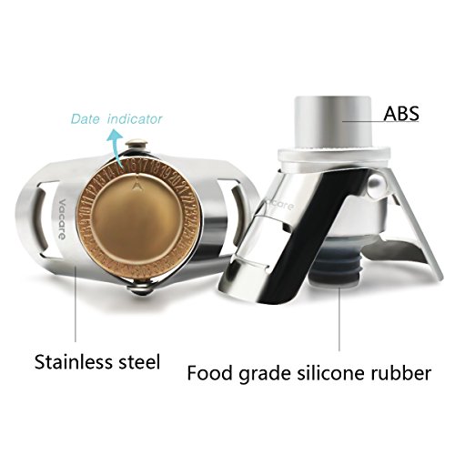 Champagne Stopper - Pumpable Champagne Saver with Date Markers to Increase Air Pressure and Seal Open Sparkling Wine Bottle 2 in 1 Champagne Cap - Sparkling Wine Saver 2pack by Vacare