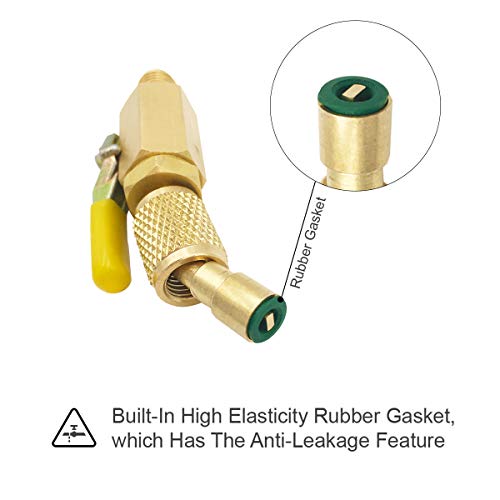 Air Jade Adapter 1/4’’SAE male and female with compact Ball valve for Refrigerant R410A R134A R22. 45 degrees, Shut-off Valve, connecting to Hose for air conditioner Charging and Recovery(3Pack)