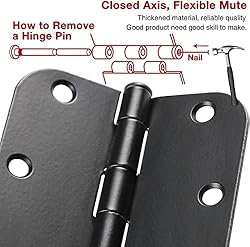 2 Pack Rounded Matte Black Door Hinges 3.5 Inch