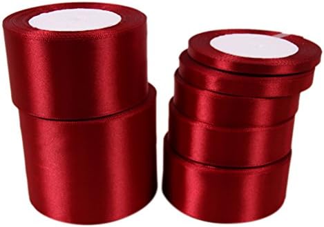 Solid Silk Satin Ribbon 25 Yards-Roll Wedding Party Decor Wrapping Xmas Apparel Sewing,25mm Width Wine Red By Crqes