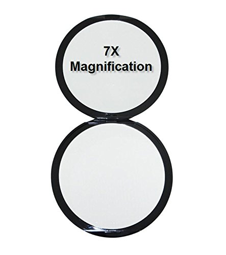 SKN lifestyle - Jessy, Perfect 7X/1X Travel Mirror - Large, Round 4 Inch Compact Glass Mirrors - 7X magnification and traditional 1X mirror, Full 180 degree opening, Easy open and close - Black