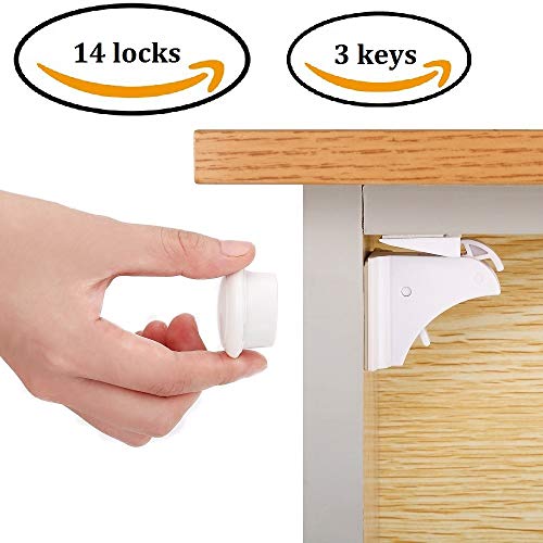 Magnetic child safety cabinet locks (14 locks + 3 keys),baby proo…