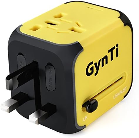 Travel Adapter, Universal Travel Adapter All-in-one Worldwide Travel Adapter for USA EU AU UK about 150 Countries Universal Adapter Wall Plug with Dual USB (Yellow) - GynTi