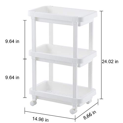 Aogist Rolling Storage Cart Organizer Shelf Rack Storage Tower Utility Cart for Kitchen Laundry Room Bathroom Office & Dresser (3-Tier, White)