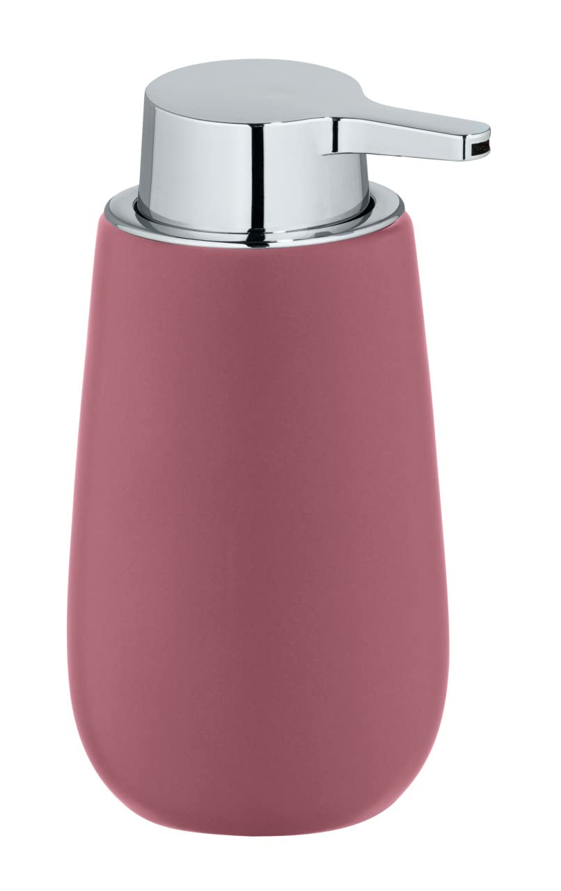 WENKO Badi soap dispenser, refillable liquid soap dispenser made of high-quality ceramic with matt surface, pump head made of robust plastic, 320 ml capacity, 9.5 x 16 x 8 cm, dusky pink