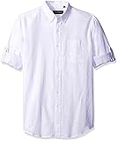 Z.KANG Men's Casual Linen Solid Long Sleeve Roll-up Shirt