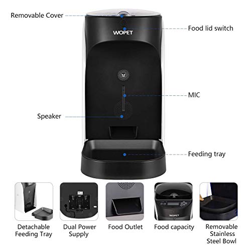 Automatic Cat Feeder,WOpet Pet Feeder Auto Dog Cat Feeder Stainless Steel Bowl,Portion Control & Voice Recording – Timer… - Image 4