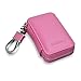Buffway Car Key Cover,Genuine Leather Car Smart Key Chain Coin Holder Metal Hook and Keyring Wallet Zipper Bag for Auto Remote Key Fob - Pink