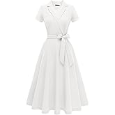 Meetjen Vintage Cocktail Dress for Women Evening Party Tea Length Swing Semi-Formal Graduation Guest Dresses,White,XL