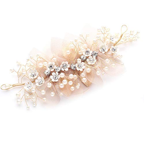 Flower Wedding Headpieces Champagne Bridal Hair Accessories Women Vintage Gold Hair Vine (Champagne)