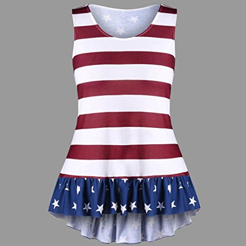 Howley Fashion Womens Plus Size American Flag Print Ruffles Bowknot Patriotic Tank Tops (2XL) - Thumbnail 5