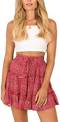 SimpleFun Womens Ruffle Floral Print or Polka Pot Mini Skirts with Bow