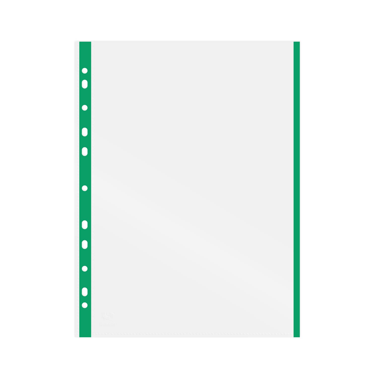 Grafoplás 5501020 Box of 100 Transparent Multi-Drill Pockets, A4, Green, 11 Holes, Polypropylene, Extra Glass, for Ring Binder