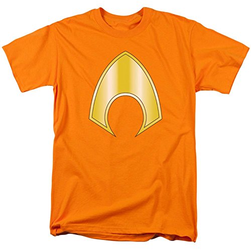 DC Comics Men's Aquaman Logo Justice League T-Shirt, Orange, X-Large