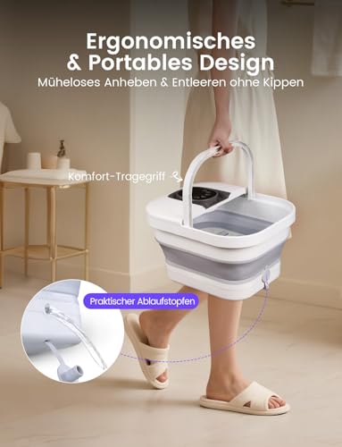 RIKE Foldable Foot Bath with PTC Quick Heating & Massage, Foldable Foot Massager with Precise LCD Temperature Control & Red Light, Wellness Gift for Seniors & Home Office