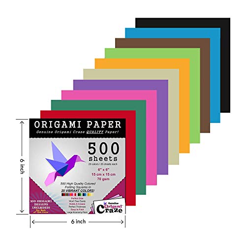 Origami Craze Paper 500 Sheets, Premium Quality for Arts and Crafts, 6