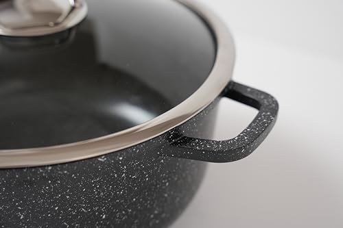GOLDMANN Cast Aluminium Saucepan 24 cm - 4.5 L Non-Stick Ceramic Marble Look Glass Lid Induction Suitable for All Hobs Oven Safe and PFOA Free