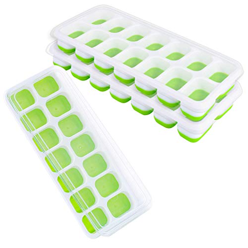 Ice Cube Trays, 3 Pack Silicone Easy-Release and Flexible Ice Trays with Spill-Resistant Removable Lid - BPA Free, Durable and Dishwasher Safe