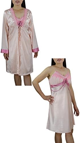 2 PCS Set Womens Gorgeous Victoria Silk Lounge Sleepwear Dress &amp; Robe Set Size M Light Orange