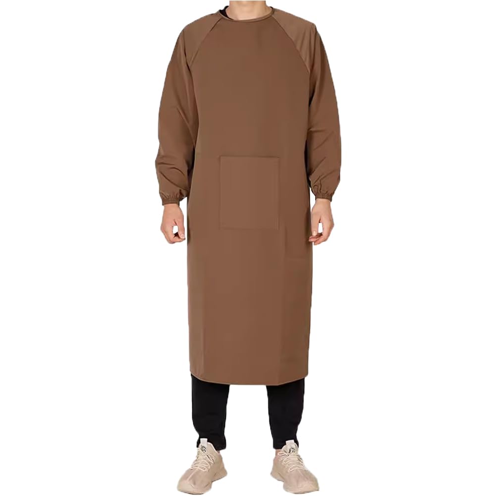 UE STORE Adults Long Sleeve Cooking Kitchen Apron Waterproof Artist Drawing Apron, Coffee, One size