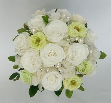 Amazon プリザーブドフラワーブーケ 白 グリーン ラウンドブーケ ウエディングブーケ 造花 通販