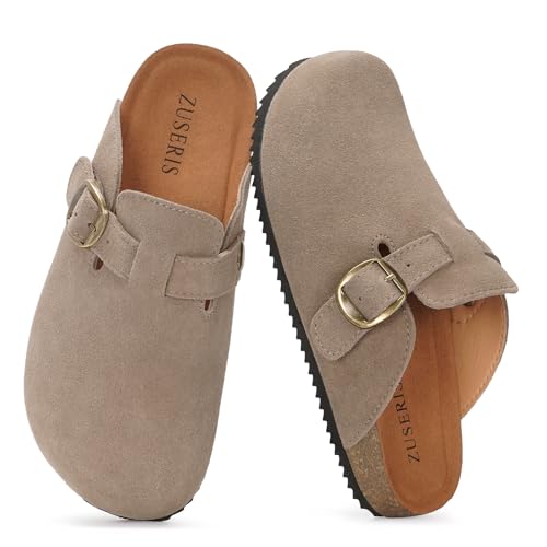 Kids Suede Clogs Boys Girls Cork Footbed Potato Shoes Classic Slip On Leather Mules Children Indoor Outdoor Sandals with Adjustable Buckle