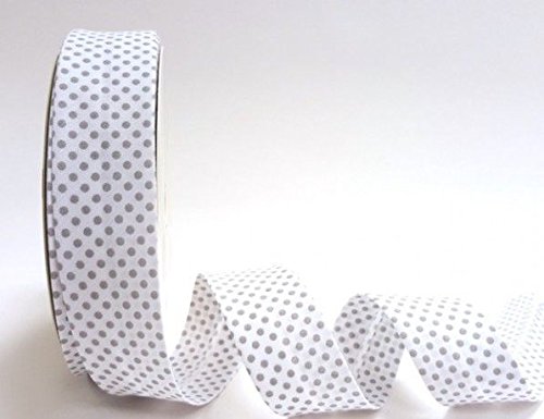 Byetsa White 30mm Grey Polka Dot Bias Binding on a 2m length (N.B. this is a cut from a roll) Ideal for bunting, craft projects, sewing