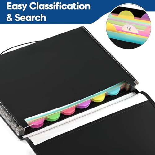 13 Pockets File Organiser, Accordion Expanding File Folder, Document Organiser with 12 Tabs, Folders for Paperwork A4 for Home, Office, and School, Black