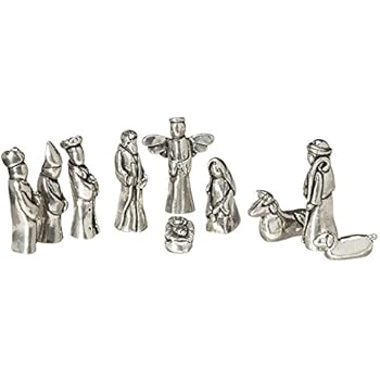 Nativity Set Mini Pewter Figurine 10 pc Set w/ Velvet Pouch