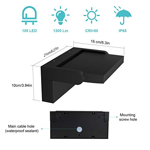 Klighten LED Wall Light Outdoor Indoor 24 W IP65, Adjustable Wall Lamp Modern Aluminium Wall Lamps for Hallway Balconies Gardens, 1500 Lumens, Black, Natural White 4000 K
