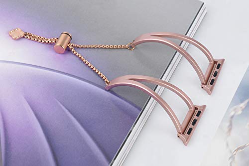hooroor Bracelet Compatible for Apple Watch Band 38mm 40mm, Feminine Bangle Cuff with Clover Pendant for iWatch Bands Series 4 3 2 1 Stainless Steel Metal Wristband Strap, Rose Gold-38mm 40mm