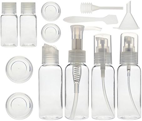 Ati Nomad 13 Pieces Air Travel Bottles Set - Empty 50ml Plastic Travel Bottles and Jars Toiletries Liquid Containers for Cosmetic Make-up (Clear) - Airport Liquids Bag Included