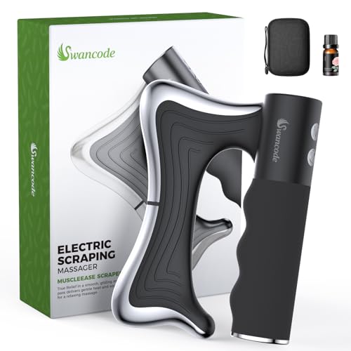 swancode Heated Muscle Scraper, 3 Adjustable Intensity Modes with LED Display, 38-46℃ Warm Therapy & Vibration, Full Body Use Ergonomic Design, Rechargeable Wireless