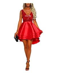 PJTOP Vestido de mujer sexy, cuello en V, lentejuelas, multicapa, para fiestas y bodas