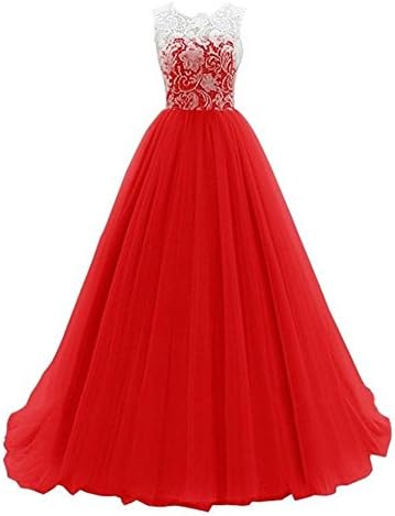 WHENOW Women's Sleeveless Lace Long Prom Dresses Party Ball Gowns Red US 12